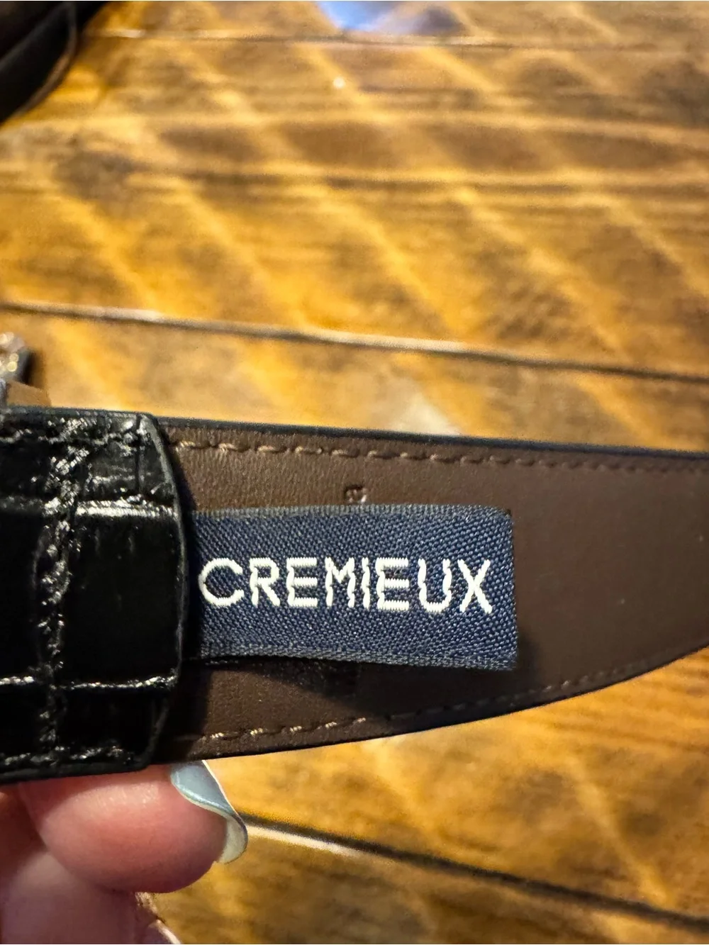 Cremieux Leather Moc Croc Belt Crocodile embossed. Size 38